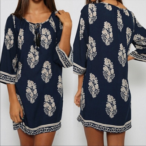 SOLDOUT💙🆕Nia Navy Boho Feather Swing Dress NWT💙 - Picture 2 of 8